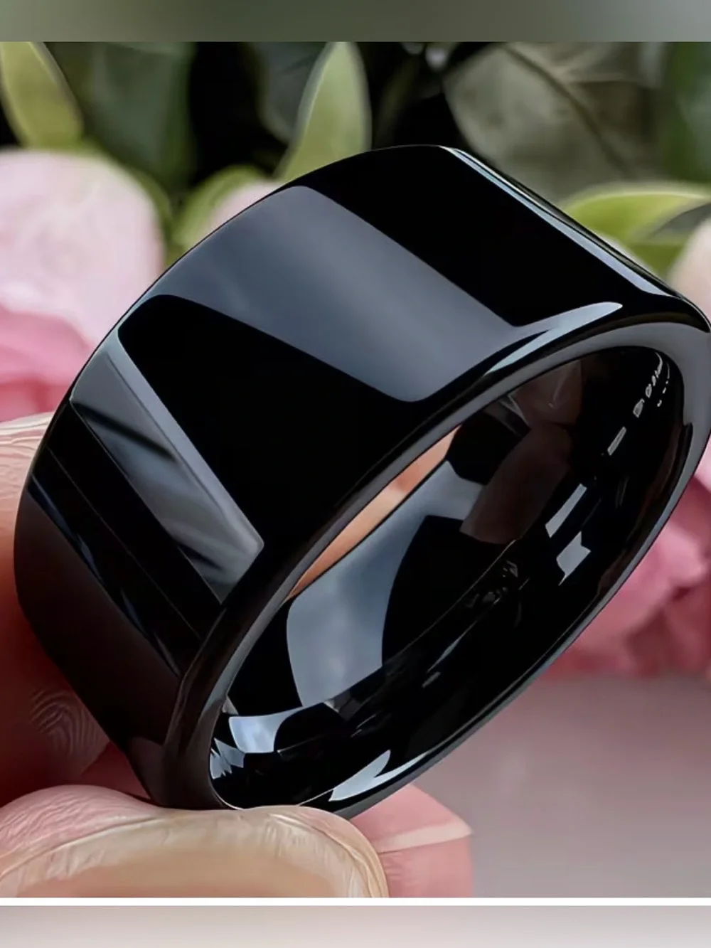12mm Gun Black Plated 316 Stainless Steel Sleek Wide Unisex Wedding Band Ring